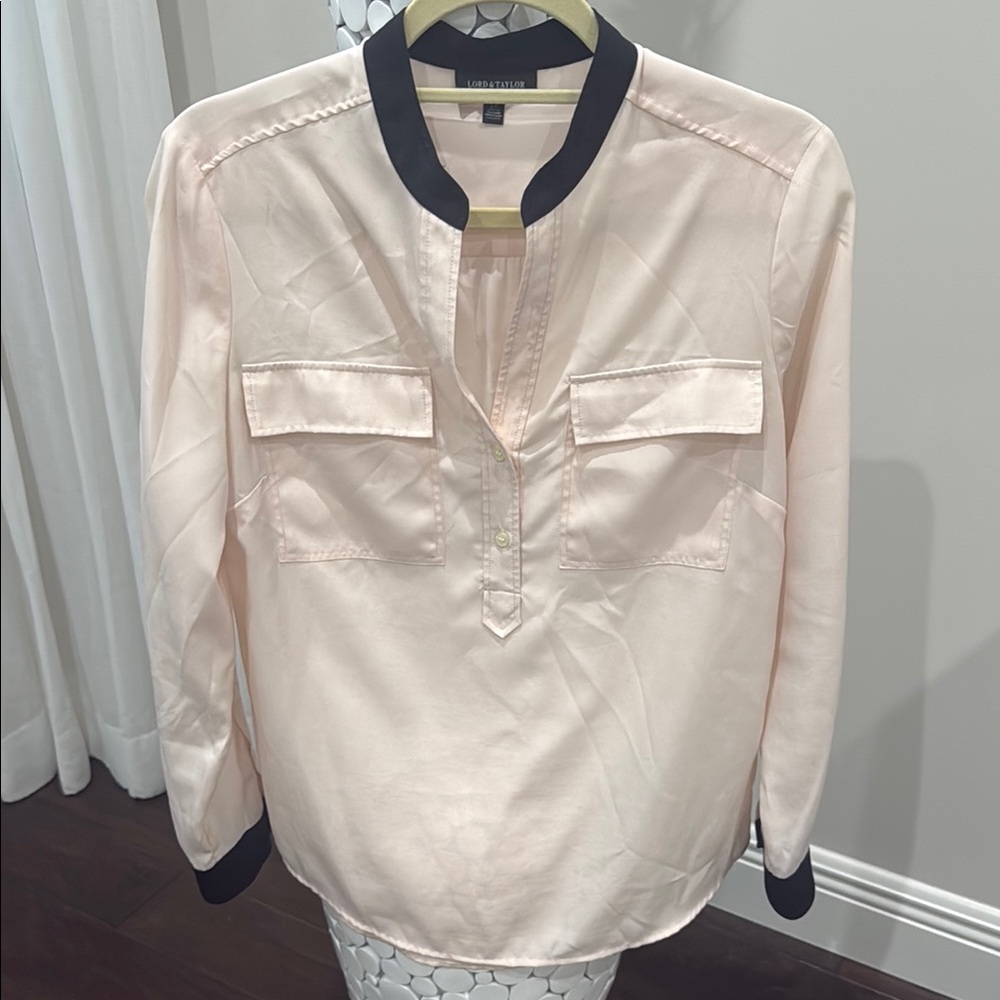 Lord & Taylor Pink Blouse with Black Trim